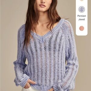 Lucky Brand Purple V-Neck Sweater with Cozy Knit-light blue